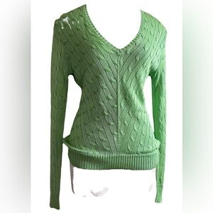 Ralph Lauren 100% Green Silk v-Neck Sweater Women’s Medium Slim Fit